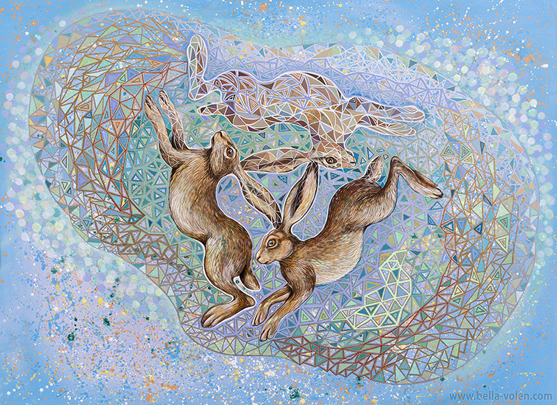 contemporary painting 3 Hares