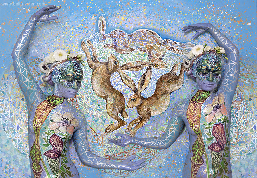 bodypainting animal symbol 3 hares