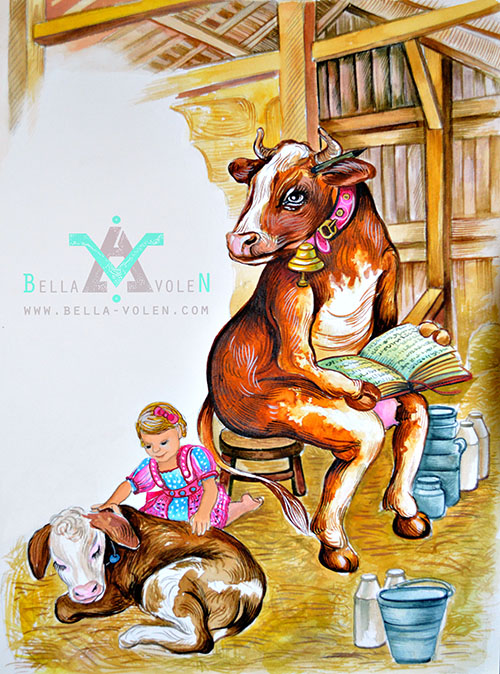 children book illustration with a caw