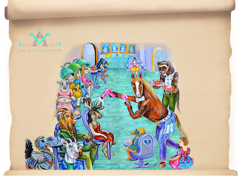 children book illustration with a animals