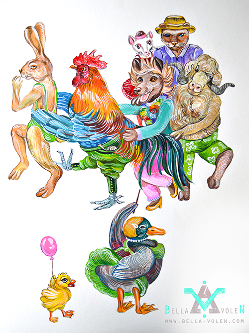 illustrator, kinder buch mit tanzenden tieren