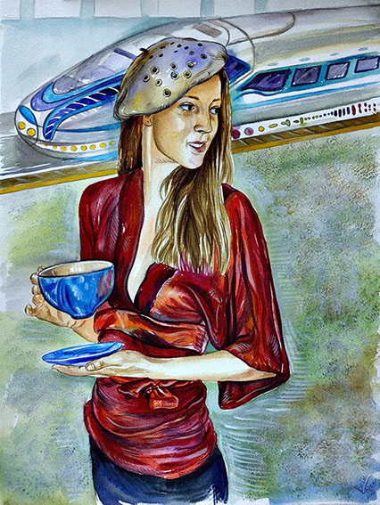 watercolor portrait, aquarell portrait of a woman