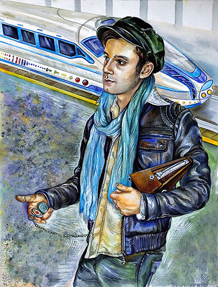 watercolor portrait, aquarell portrait of a man