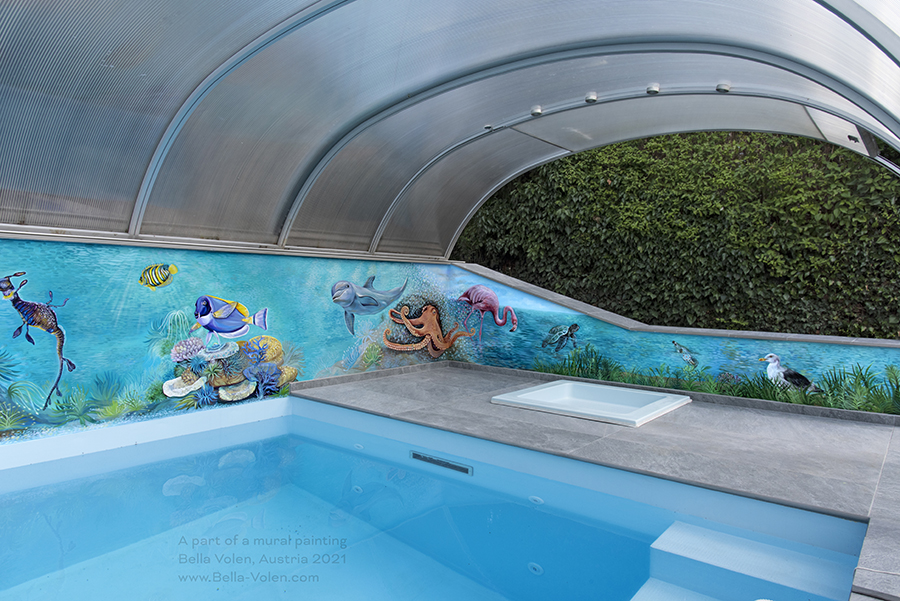 wandmalerei oesterreich, wandmalerei im pool