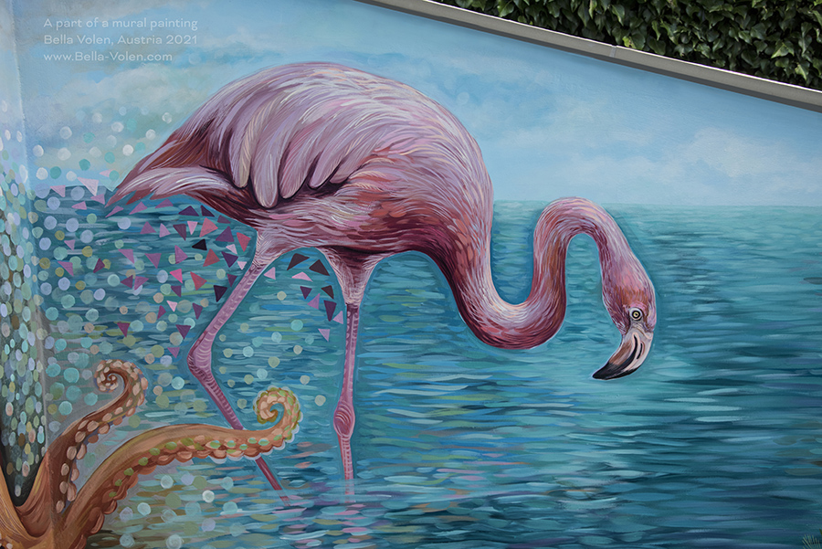 wandmalerei in oesterreich flamingo und unterwasser welt malerei