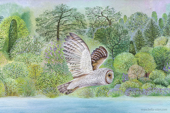 Wandmalerei mit Eule / Mural with an owl